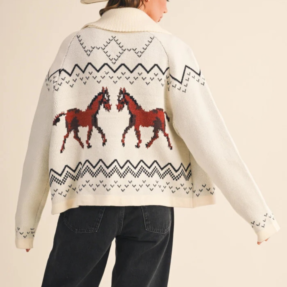 NWT Western Horse Graphic Cardigan Sweater